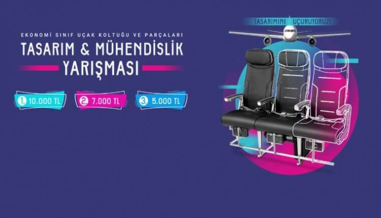 Uçak Koltuk ve Parçaları Tasarım Yarışması görselidir. Görselde uçak koltukları görülmekte ve yarışma ödüllerinin miktarı yer almaktadır.