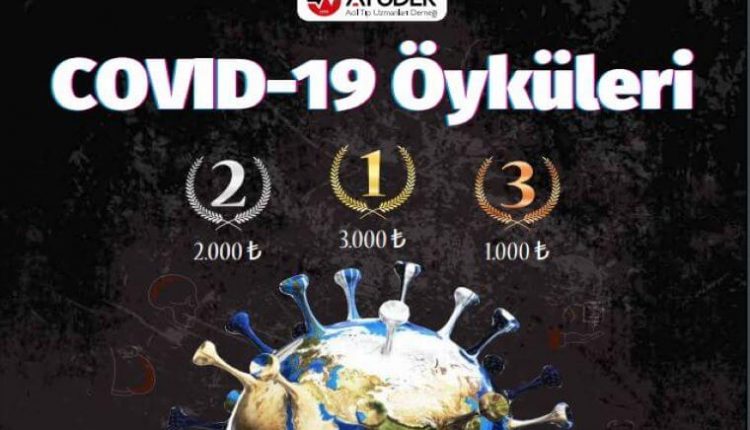 Covid-19 Öyküleri Öykü Yarışması duyuru görselidir. Görselde virüs şekline bürünmüş Dünya görülmekte ve yarışma ödüllerinin miktarı yazmaktadır.