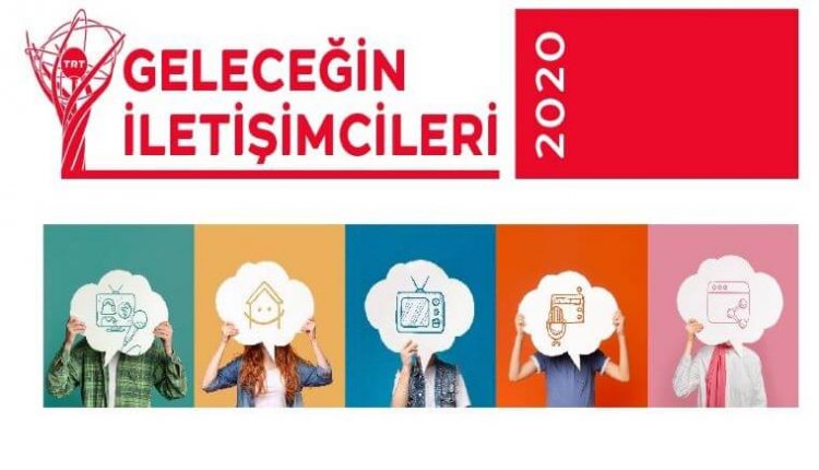 TRT Geleceğin İletişimcileri Yarışması duyuru görselidir. Görselde renkli kareler içerisinde iletişim araçları ikonları tutan gençlere ait eller görülmektedir.