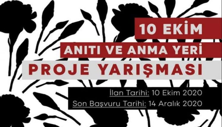 10 Ekim Anıtı ve Anma Yeri Proje Yarışması duyuru görselidir. Görselde yarışma adı yazmakta ve tüm görsele yayılmış siyah karanfiller görülmektedir.