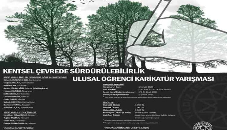 Kentsel Çevrede Sürdürülebilirlik Ulusal Öğrenci Karikatür Yarışması duyuru görselidir.