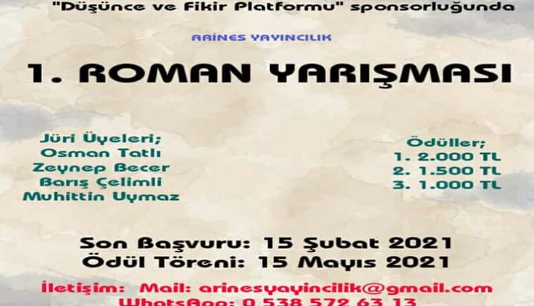 Arines Yayıncılık Roman Yarışması duyuru görselidir.
