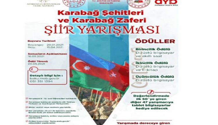 Karabağ Şehitleri ve Karabağ Zaferi Şiir Yarışması duyuru görselidir.